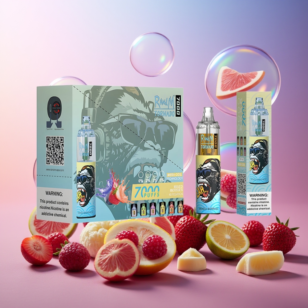 Fumot Tornado 7000 Einweg-Vape – 7000 Puffs, 14 ML E-Liquid, Typ-C Port, RGB Licht, Gemischte Beeren Schweiz Großhandel