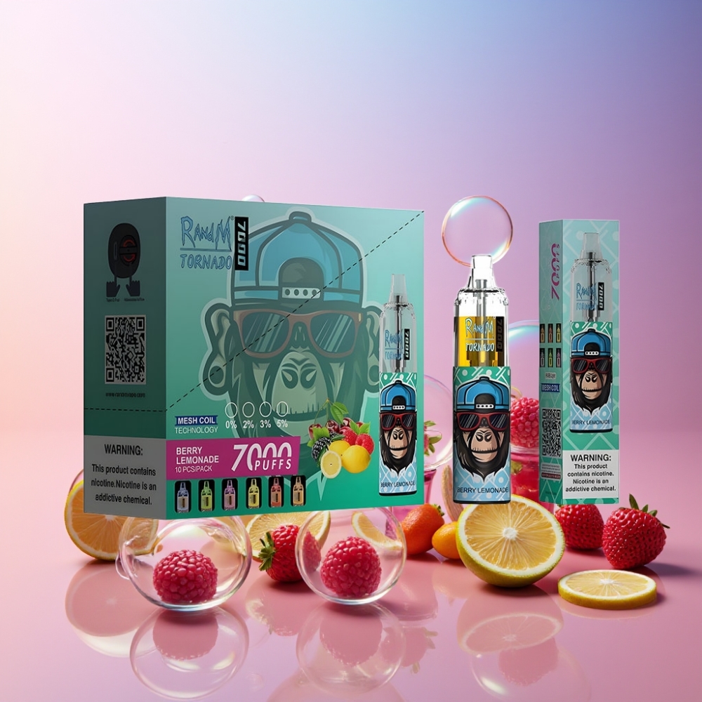 Fumot Tornado 7000 Einweg-Vape Beeren-Limonade – 7000 Puffs, 14 ML E-Liquid, Typ-C Port, RGB Licht, Schweiz Großhandel