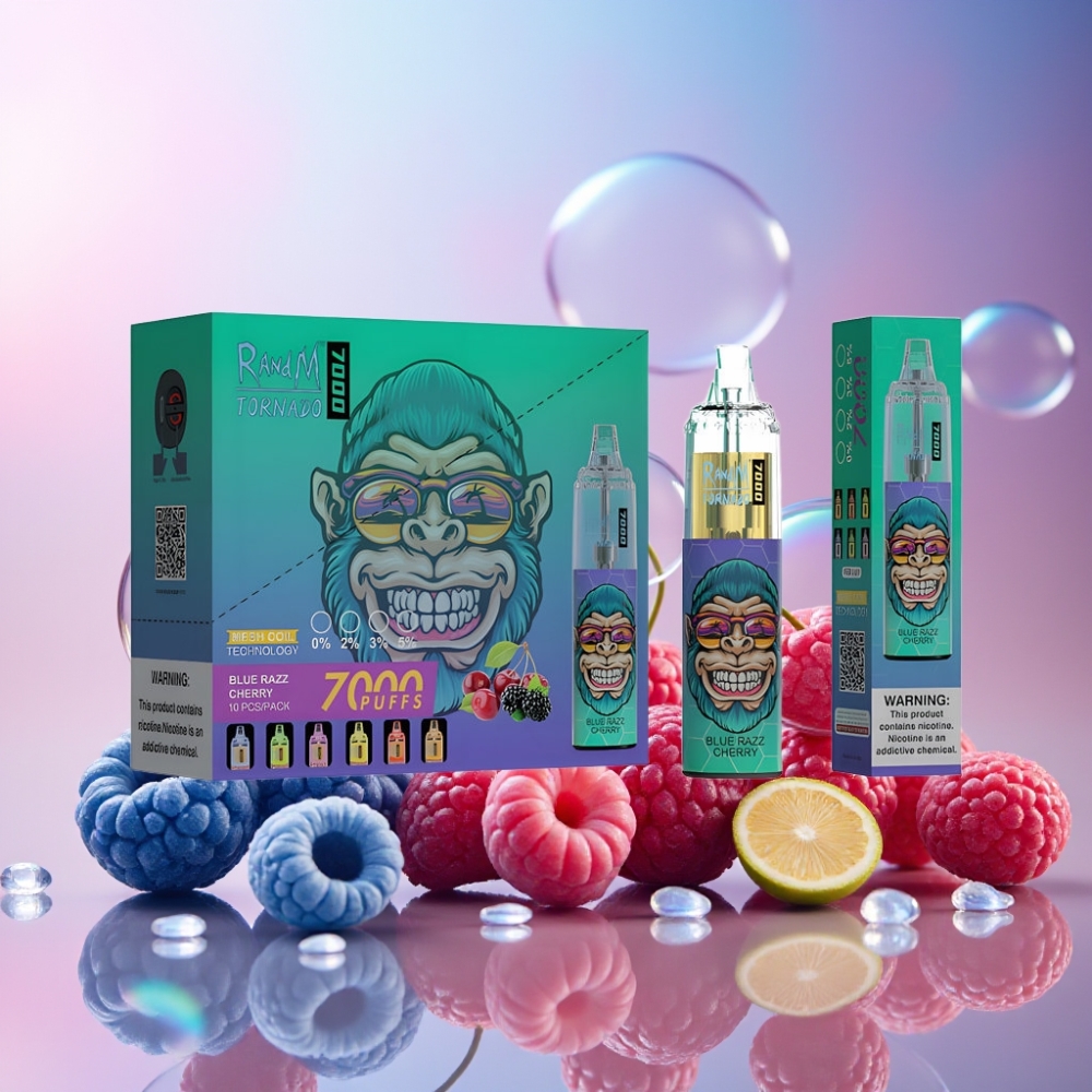 Fumot Tornado 7000 Einweg-Vape Blau-Himbeere-Kirsche – 7000 Züge, 14 ML E-Liquid, 850 MAH, Mesh Coil, Schweiz Großhandel