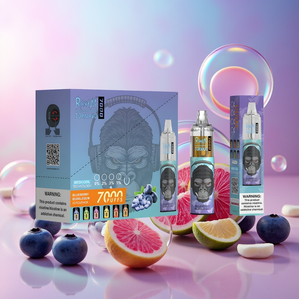 Fumot Tornado 7000 Einweg-Vape Blaubeere Bubblegum - 7000 Züge, 14 ML E-Liquid, 850 MAH, Mesh Coil, Schweiz Großhandel