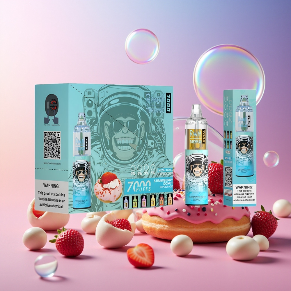 Fumot Tornado 7000 Einweg-Vape Erdbeer-Donut - 7000 Puffs, 14 ML E-Liquid, Typ-C Port, Schweiz Großhandel