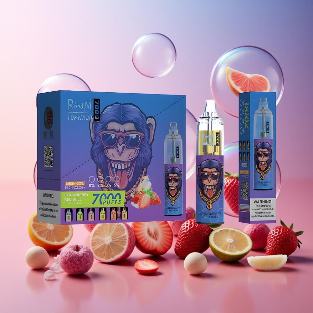 Fumot Tornado 7000 Einweg-Vape Erdbeer Red Bull, 7000 Puffs, 14 ML E-Liquid, Schweiz Großhandel