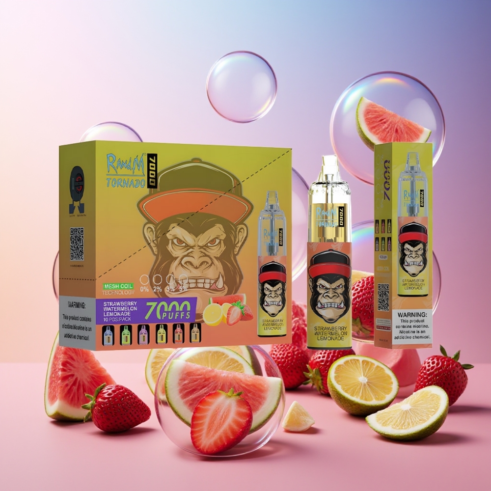 Fumot Tornado 7000 Einweg-Vape Erdbeer Wassermelone Limonade - 7000 Puffs, 14 ML E-Liquid, Mesh Coil, Schweiz Großhandel