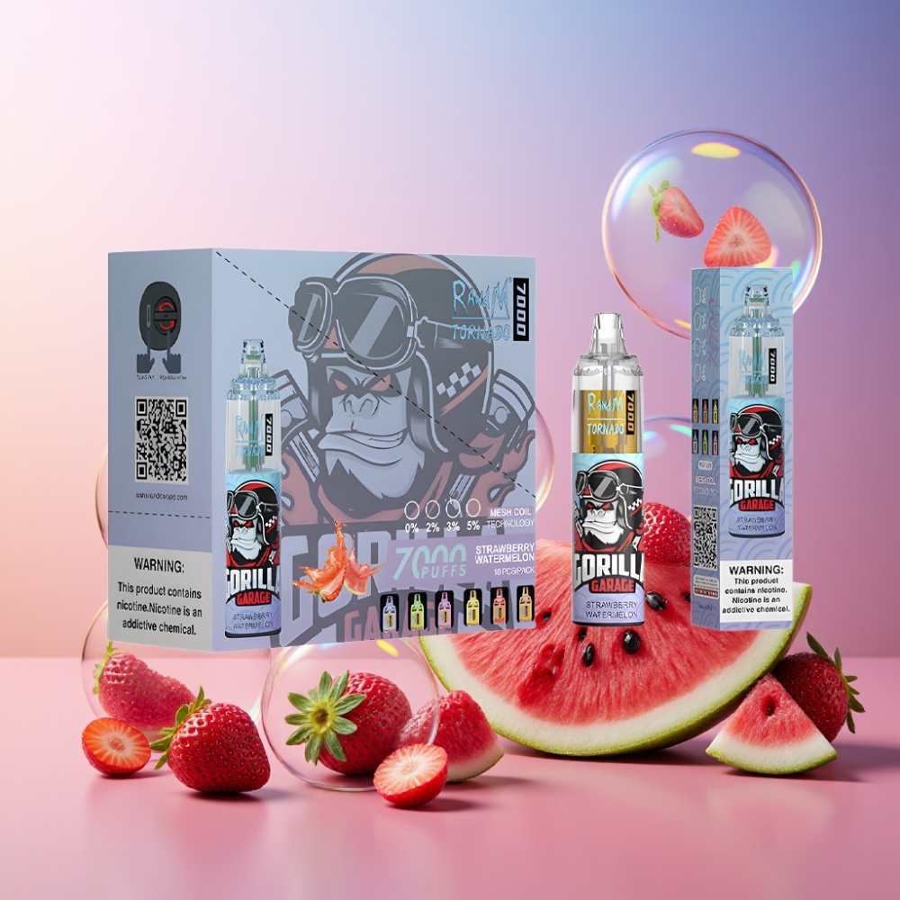 Fumot Tornado 7000 Einweg-Vape Erdbeer-Wassermelone mit 14 ML E-Liquid, 850 MAH Akku, Mesh Coil – Schweiz Großhandel