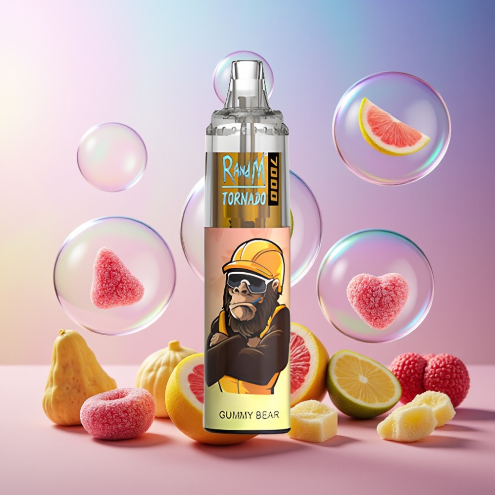 Fumot Tornado 7000 Einweg-Vape Gummibärchen – 7000 Puffs, 14 ML E-Liquid, Typ-C Port, RGB Licht, Schweiz Großhandel
