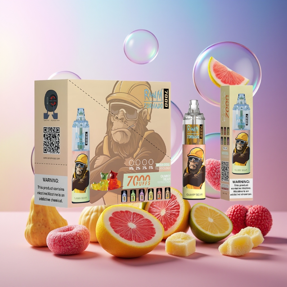 Fumot Tornado 7000 Einweg-Vape Gummibärchen – 7000 Puffs, 14 ML E-Liquid, Typ-C Port, RGB Licht, Schweiz Großhandel