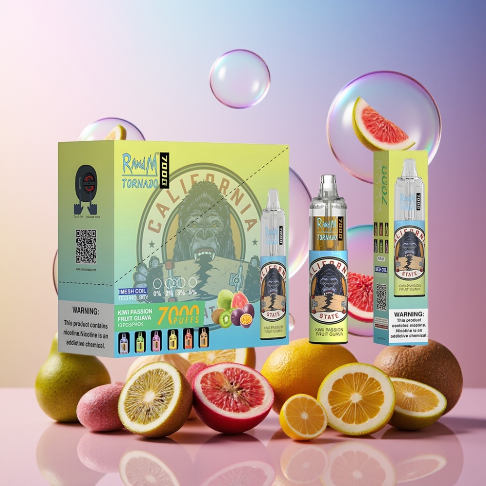 Fumot Tornado 7000 Einweg-Vape Kiwi Passionsfrucht Guave – 7000 Puffs, 14 ML, Mesh Coil, Schweiz Großhandel