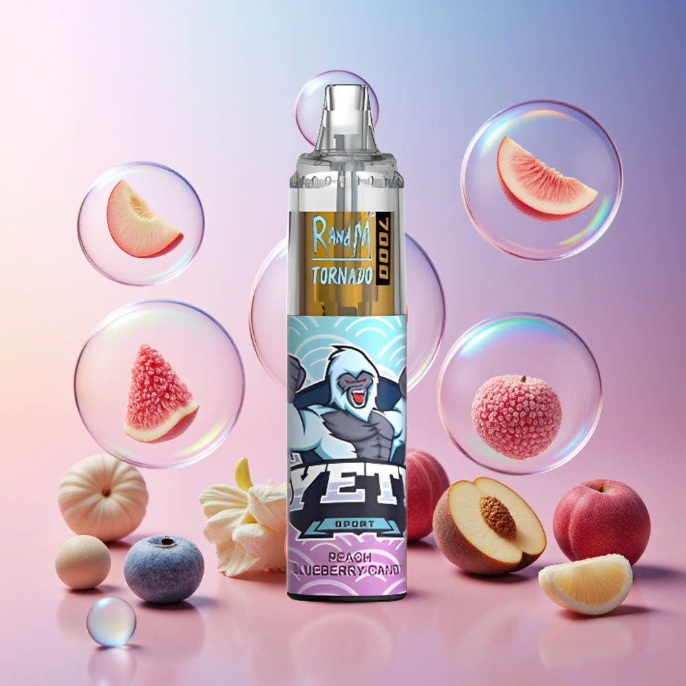 Fumot Tornado 7000 Einweg-Vape Pfirsich Blaubeere Bonbon – 7000 Züge, 14 ML, 850 MAH, Schweiz großhandel