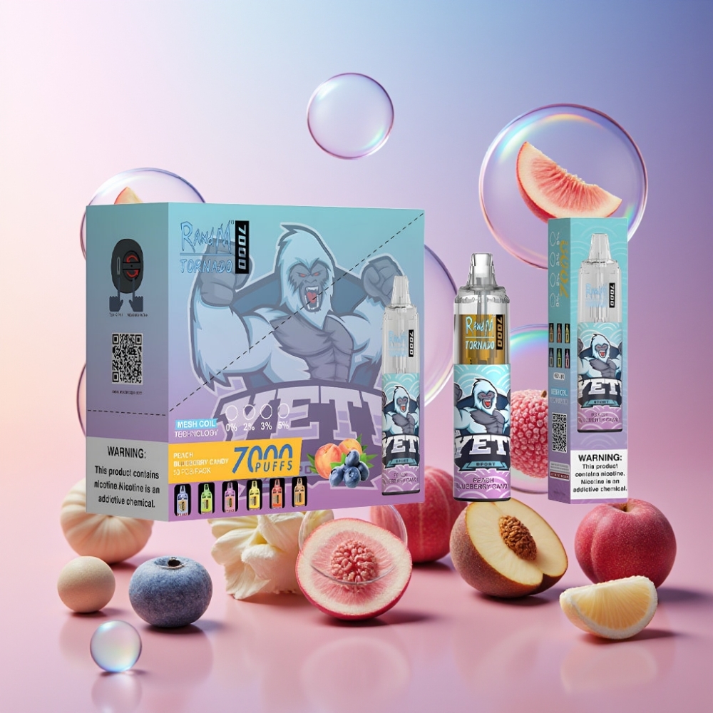 Fumot Tornado 7000 Einweg-Vape Pfirsich Blaubeere Bonbon – 7000 Züge, 14 ML, 850 MAH, Schweiz großhandel