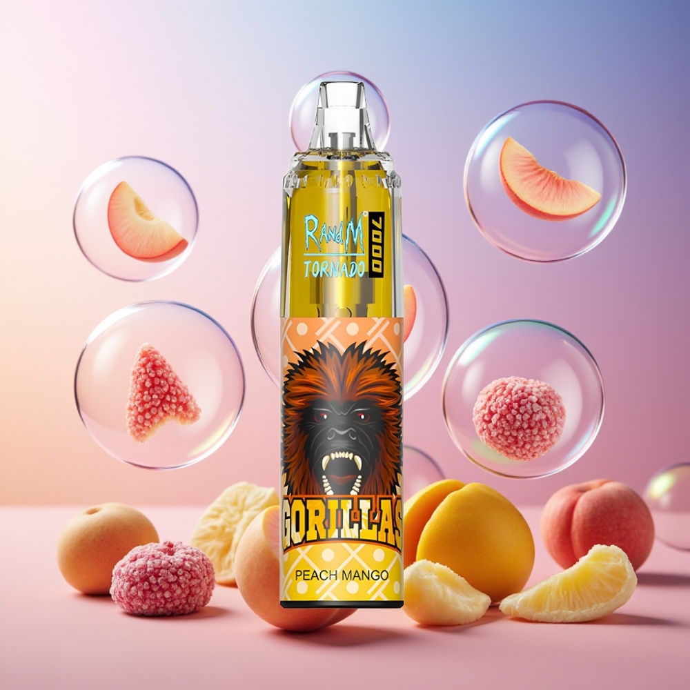 Fumot Tornado 7000 Einweg-Vape Pfirsich Mango - 7000 Puffs, 14 ML, Typ-C Port, RGB Licht, Schweiz Großhandel