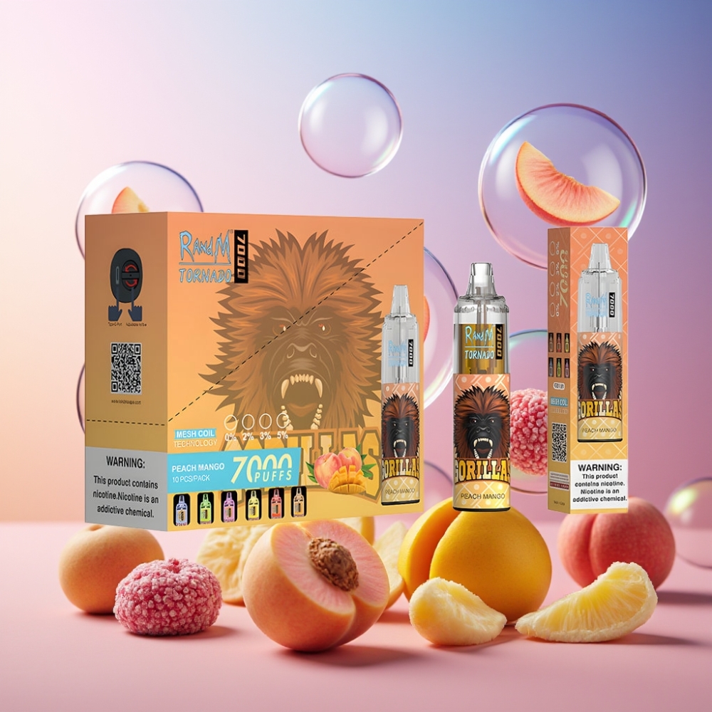 Fumot Tornado 7000 Einweg-Vape Pfirsich Mango - 7000 Puffs, 14 ML, Typ-C Port, RGB Licht, Schweiz Großhandel