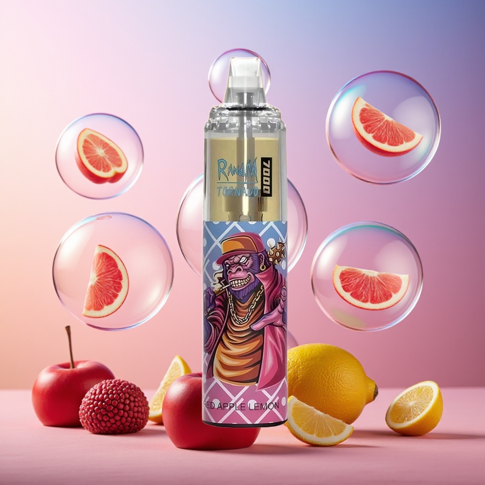Fumot Tornado 7000 Einweg-Vape Roter Apfel Zitrone - 7000 Puffs, 14 ML E-Liquid, Mesh Coil, Schweiz Großhandel