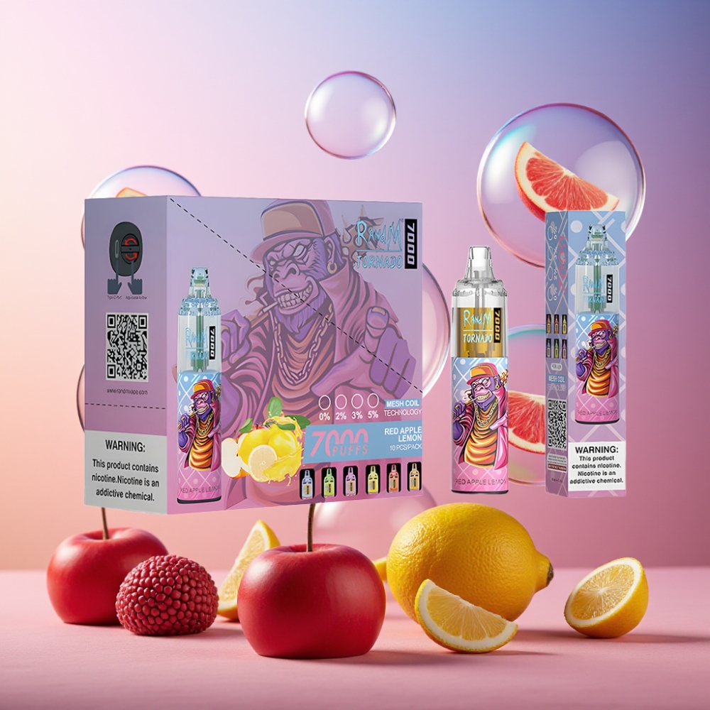 Fumot Tornado 7000 Einweg-Vape Roter Apfel Zitrone - 7000 Puffs, 14 ML E-Liquid, Mesh Coil, Schweiz Großhandel