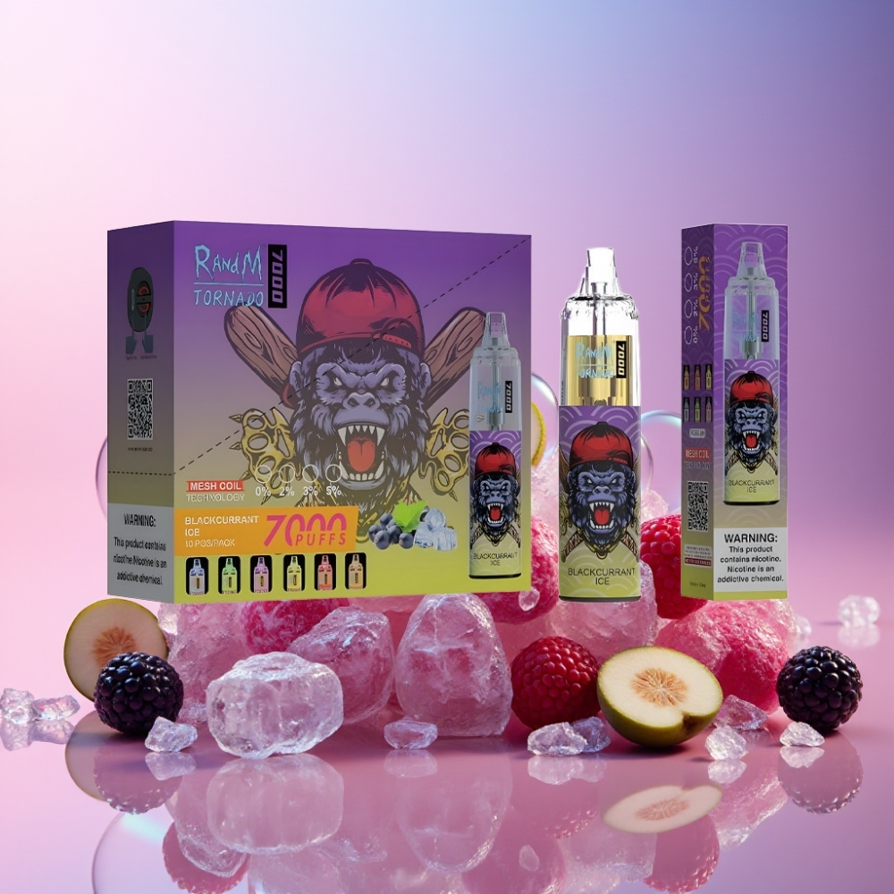 Fumot Tornado 7000 Einweg-Vape Schwarzbeer-Eis, 7000 Züge, 14 ML E-Liquid, 850 MAH, Schweiz Großhandel