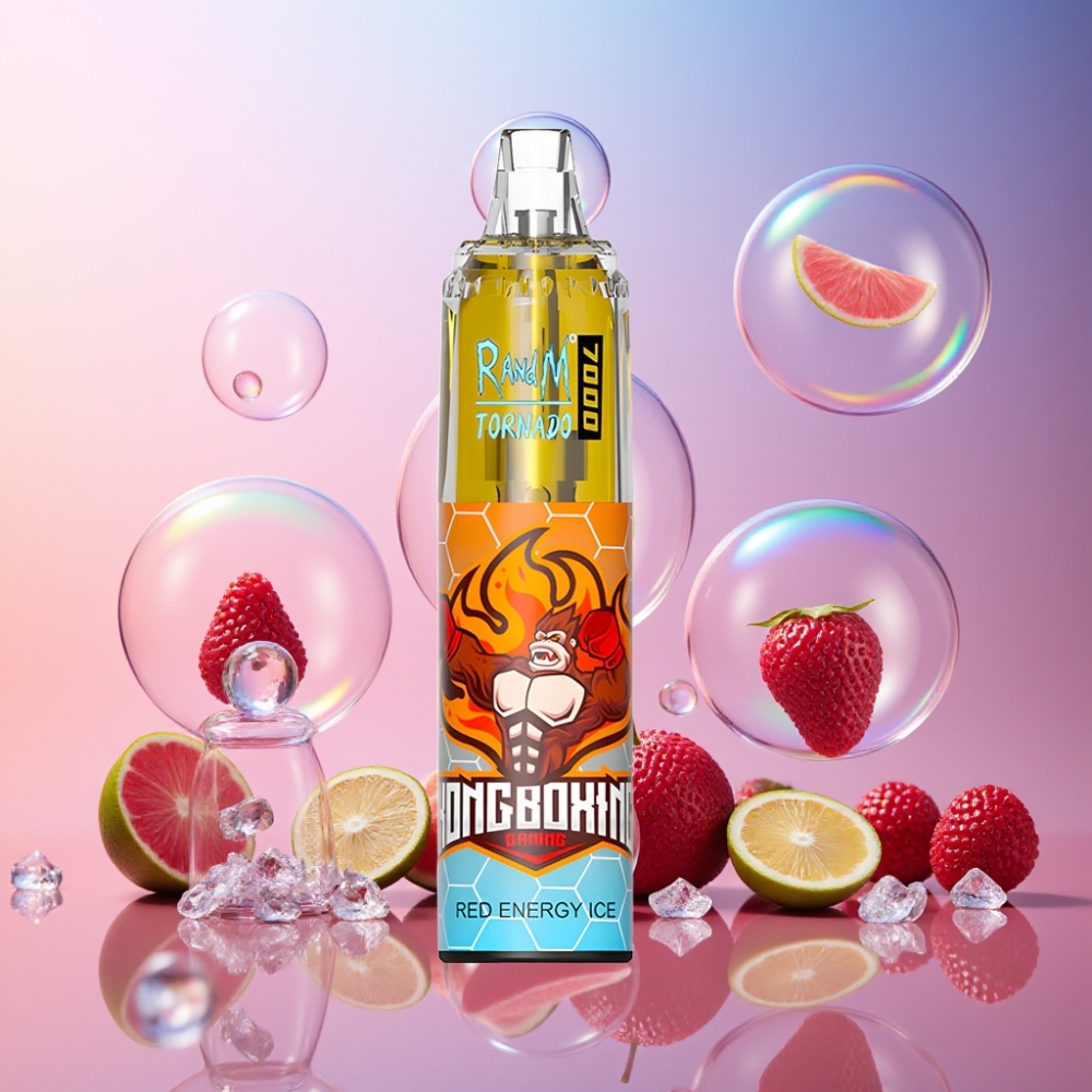 Fumot Tornado 7000 Einweg-Vape Schweiz Großhandel – 7000 Puffs, 14 ML E-Liquid, 850 MAH, RGB Licht, Roter Energy Ice Geschmack