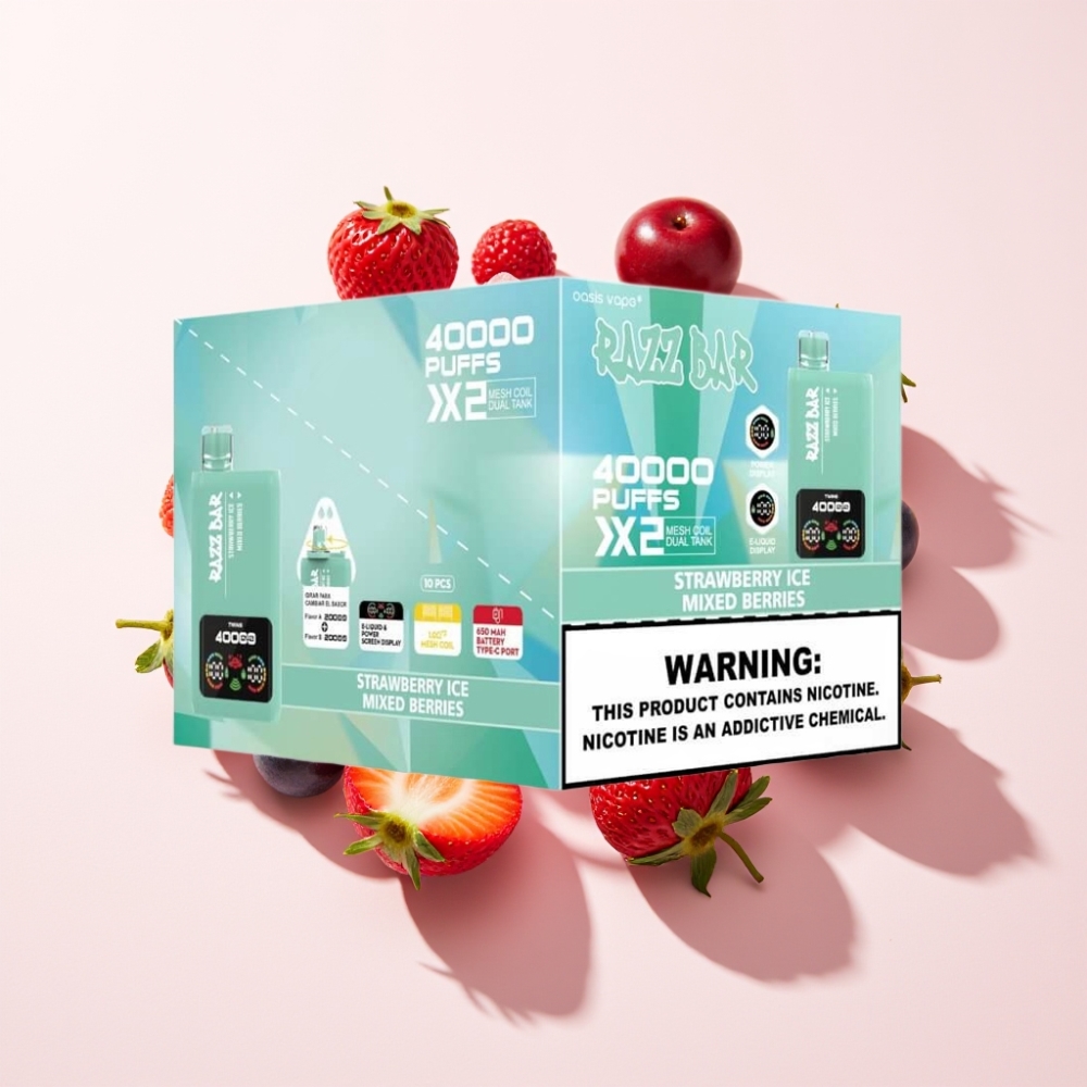 Razz Bar 40000 Puffs Einweg-Vape Erdbeer-Eis & Beerenmix mit Power Screen Display, 1.0Ω 2 Mesh Coil, 650mAh Battery – Schweiz Großhandel