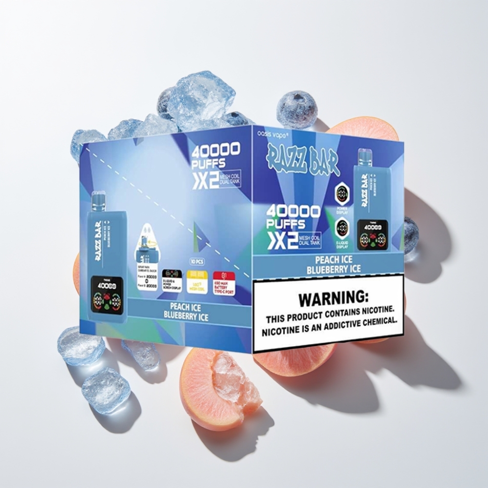Razz Bar 40000 Puffs Einweg-Vape Pfirsich Eis & Blaubeer Eis mit Power Screen Display, 650 Mah Battery, Type-C Port – Schweiz großhandel