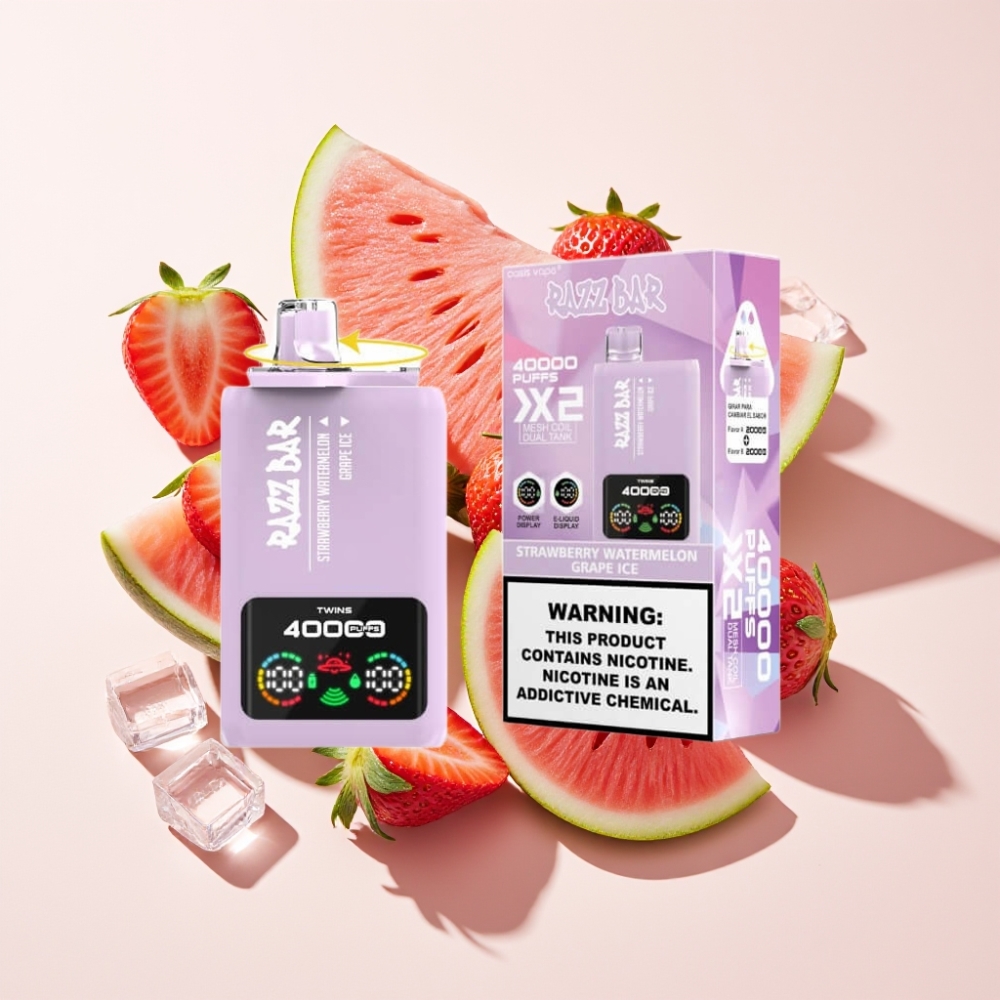 Razz Bar 40000 Puffs Einweg-Vape – Power Screen Display, 1.0Ω 2 Mesh Coil, 650 mAh, Typ-C, Schweiz Großhandel – Erdbeer-Wassermelone & Trauben-Eis