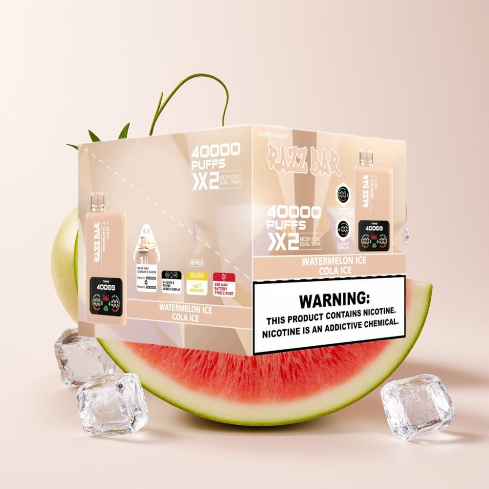 Razz Bar 40000 Puffs Einweg-Vape Wassermelone-Eis & Cola-Eis mit Power Screen Display, 1.0Ω 2 Mesh Coil, 650 mAh Akku, Type-C Port, Schweiz Großhandel