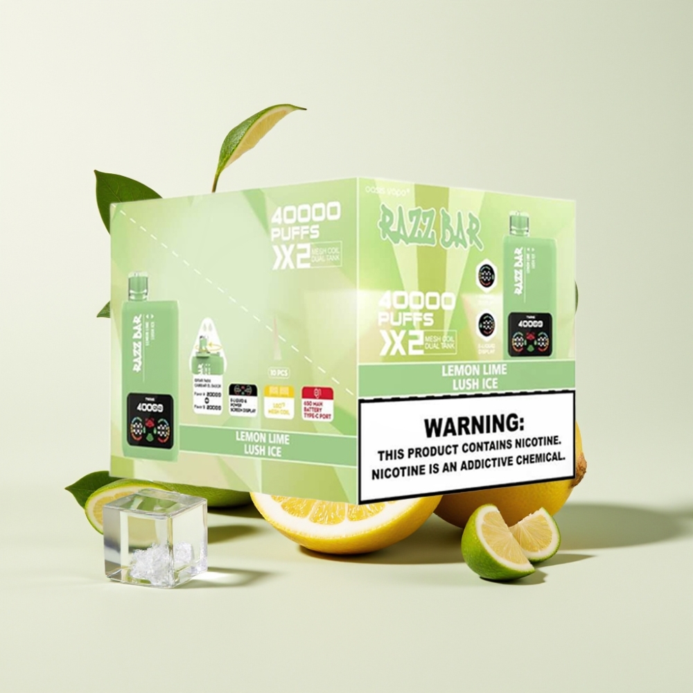 Razz Bar 40000 Puffs Einweg-Vape Zitrone Limette & Lush Ice mit Power Screen Display, 1.0Ω 2 Mesh Coil, 650 mAh Battery, Type-C Port, Schweiz großhandel
