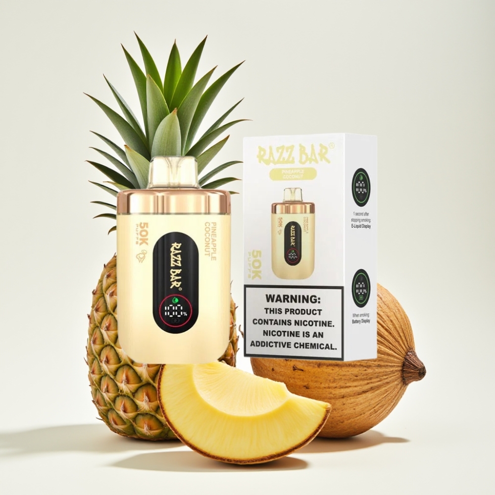 Razz Bar 50K Puffs Einweg-Vape Ananas Kokos - 50000 Züge, 1.0 Ohm Mesh Coil, 650 mAh Akku, Schweiz großhandel