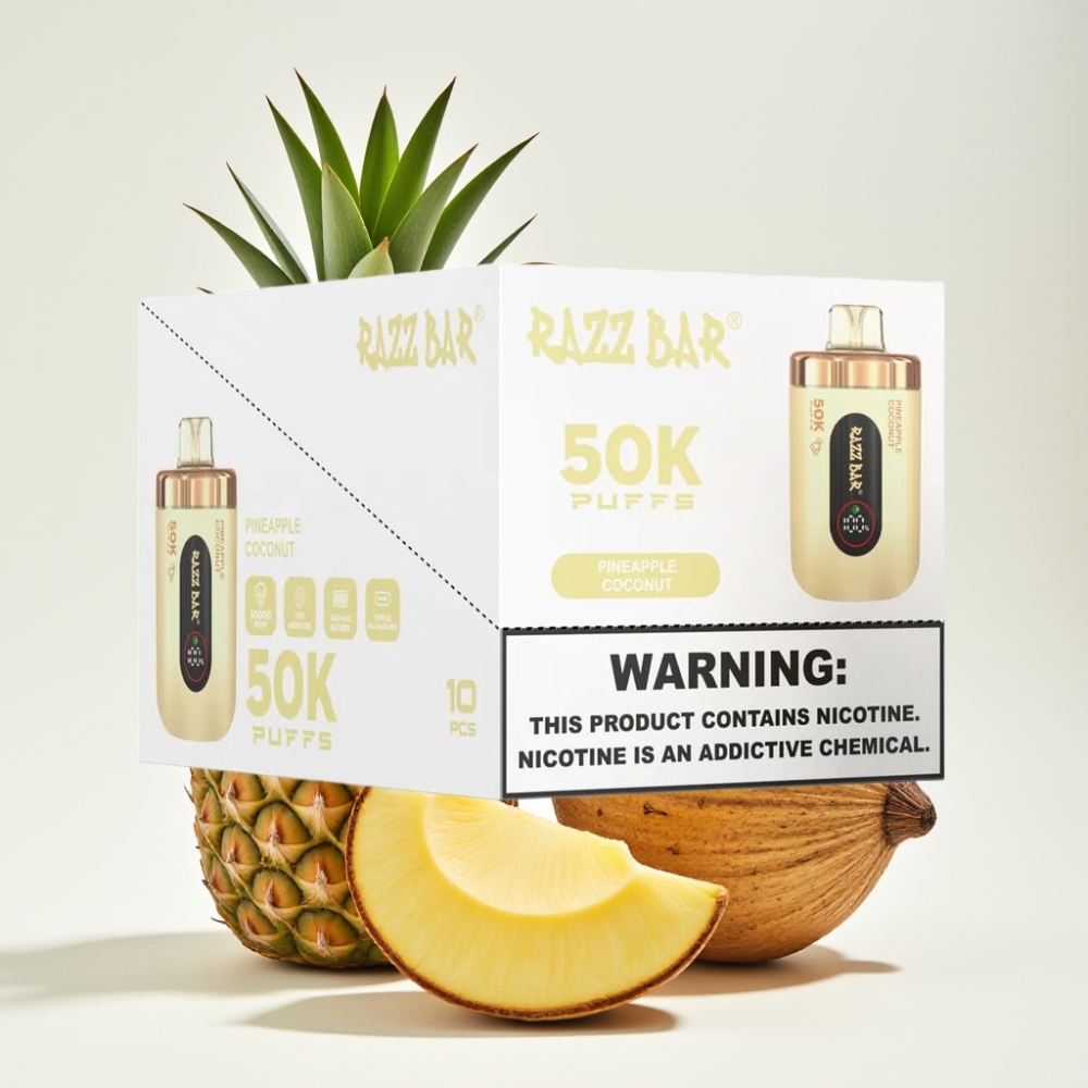 Razz Bar 50K Puffs Einweg-Vape Ananas Kokos - 50000 Züge, 1.0 Ohm Mesh Coil, 650 mAh Akku, Schweiz großhandel