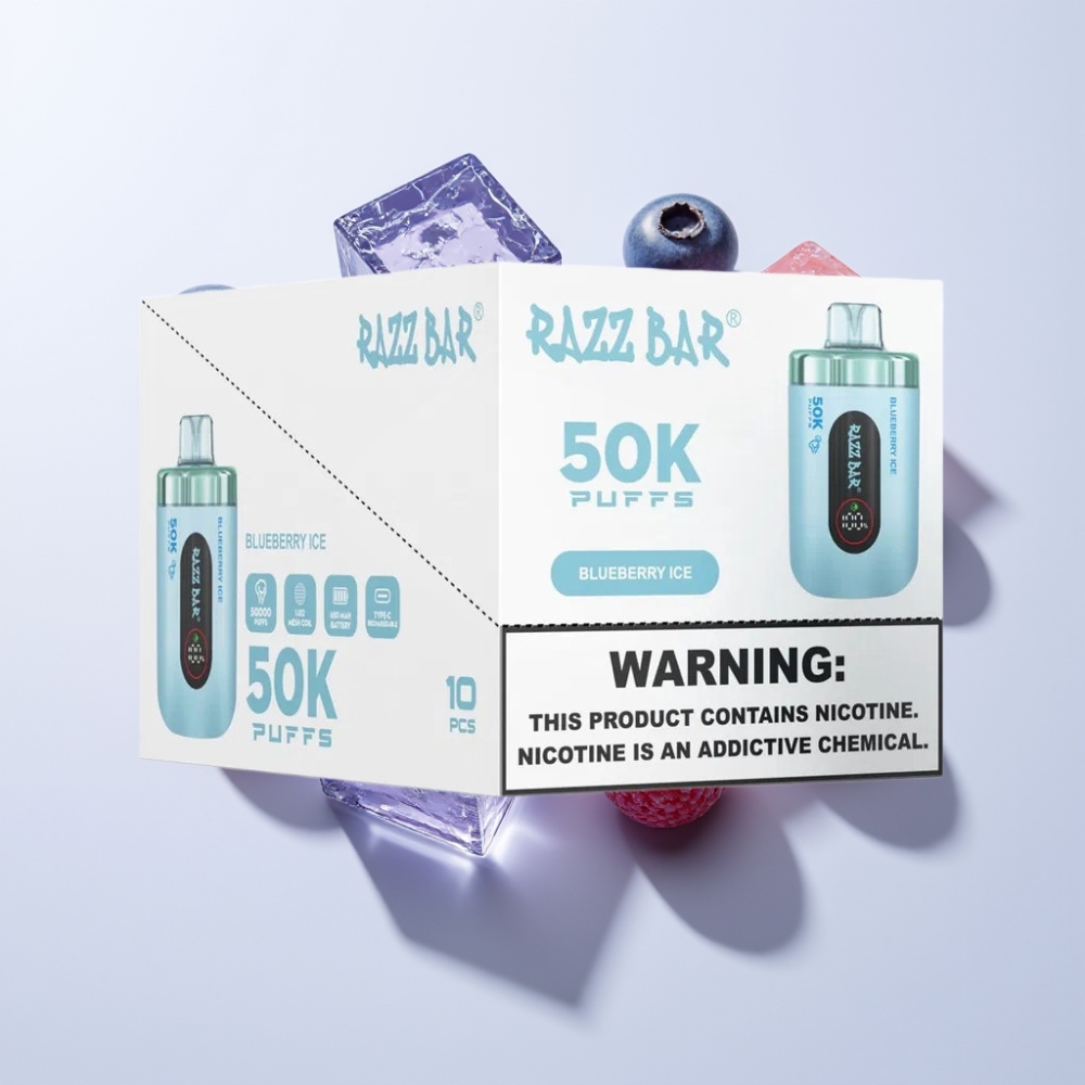 Razz Bar 50K Puffs Einweg-Vape Blaubeer-Eis – 50000 Züge, 1.0 Ohm Mesh Coil, 650 mAh Akku, Schweiz Großhandel