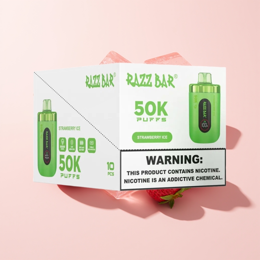 Razz Bar 50K Puffs Einweg-Vape Erdbeer-Eis – 50000 Puffs, 1.0 Ohm Mesh Coil, Typ-C aufladbar, Schweiz Großhandel