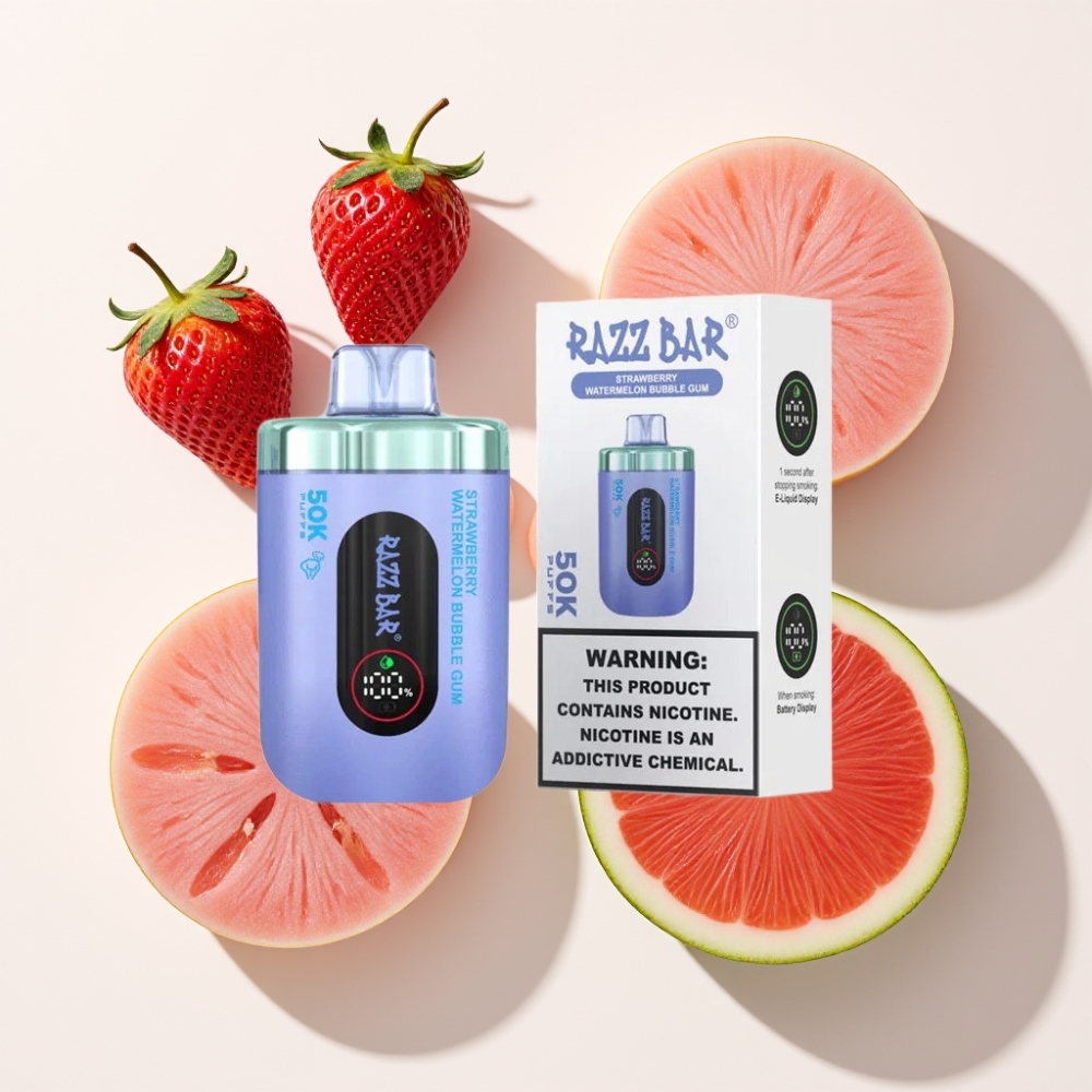 Razz Bar 50K Puffs Einweg-Vape Erdbeer Wassermelone Bubble Gum – 50000 Puffs, 1.0 Ohm Mesh Coil, 650 mAh Akku, Schweiz Großhandel
