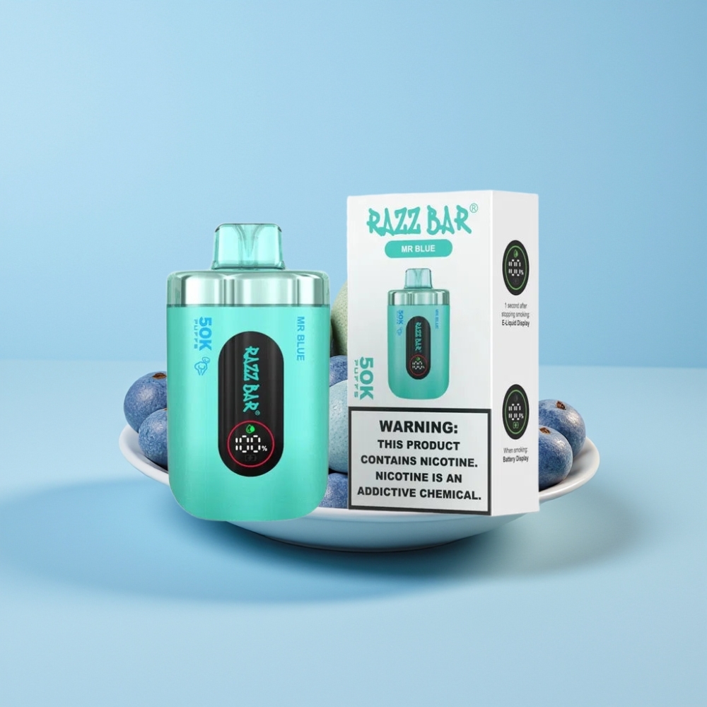 Razz Bar 50K Puffs Einweg-Vape Herr Blau – 50000 Züge, 1.0 Ohm Mesh Coil, 650 mAh Akku, Schweiz Großhandel