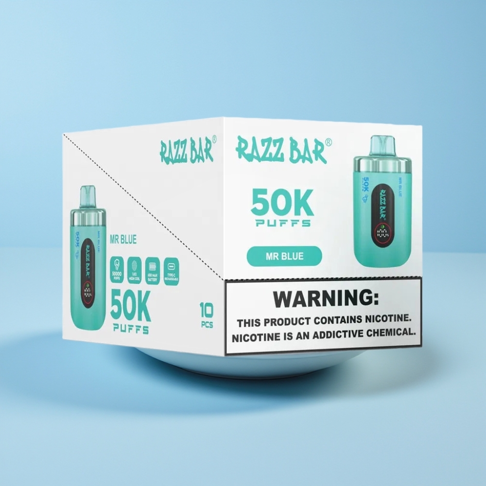 Razz Bar 50K Puffs Einweg-Vape Herr Blau – 50000 Züge, 1.0 Ohm Mesh Coil, 650 mAh Akku, Schweiz Großhandel