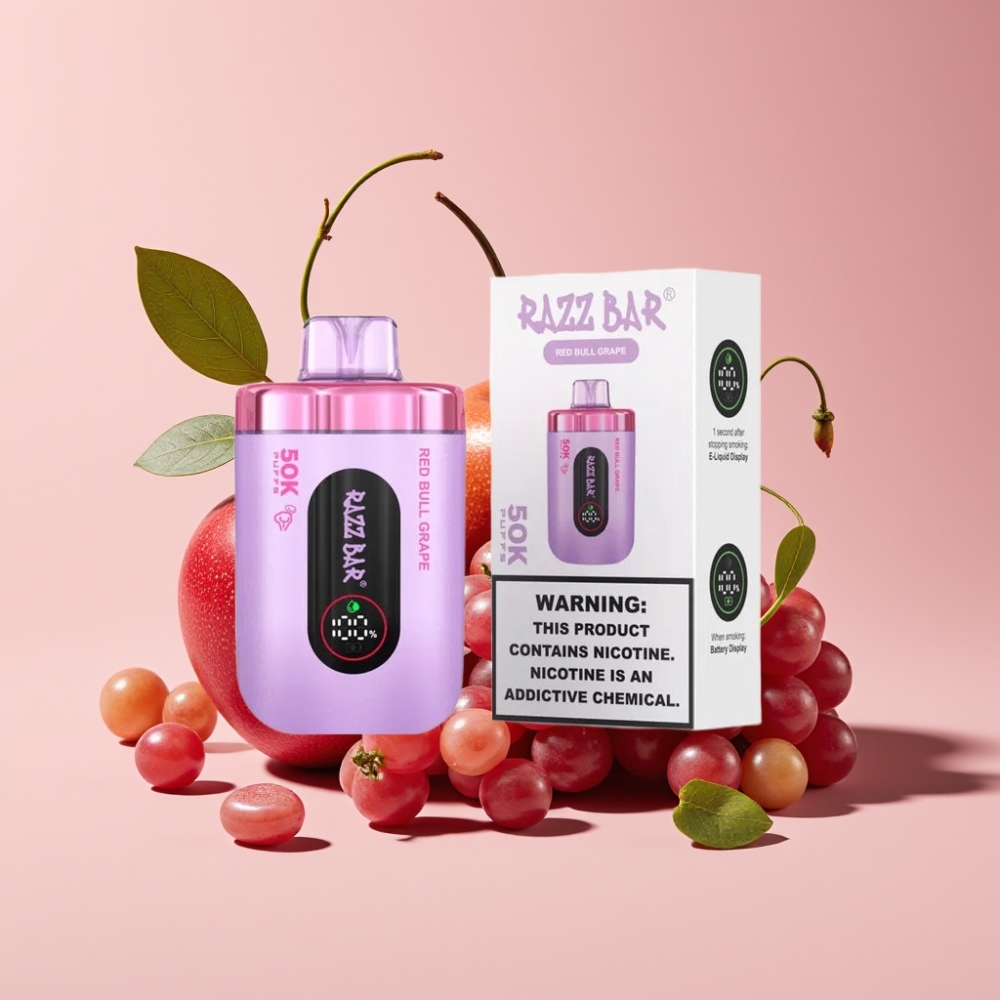 Razz Bar 50K Puffs Einweg-Vape Red Bull Traube Schweiz Großhandel – 50000 Puffs, 1.0 Ohm Mesh Coil, Typ-C aufladbar