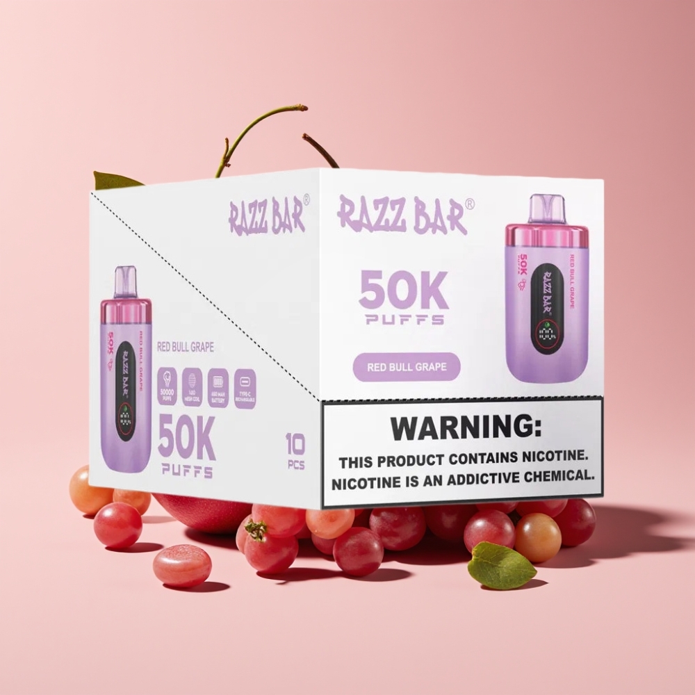 Razz Bar 50K Puffs Einweg-Vape Red Bull Traube Schweiz Großhandel – 50000 Puffs, 1.0 Ohm Mesh Coil, Typ-C aufladbar