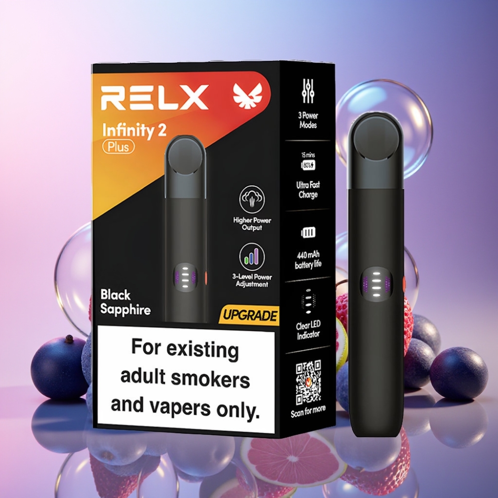 RELX Infinity 2 Plus Gerät Black Sapphire – Schweiz Großhandel, 3 einstellbare Modi, 440mAh Akku, Typ-C Ladeanschluss