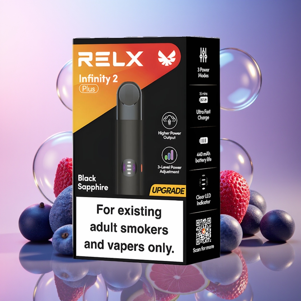 RELX Infinity 2 Plus Gerät Black Sapphire – Schweiz Großhandel, 3 einstellbare Modi, 440mAh Akku, Typ-C Ladeanschluss