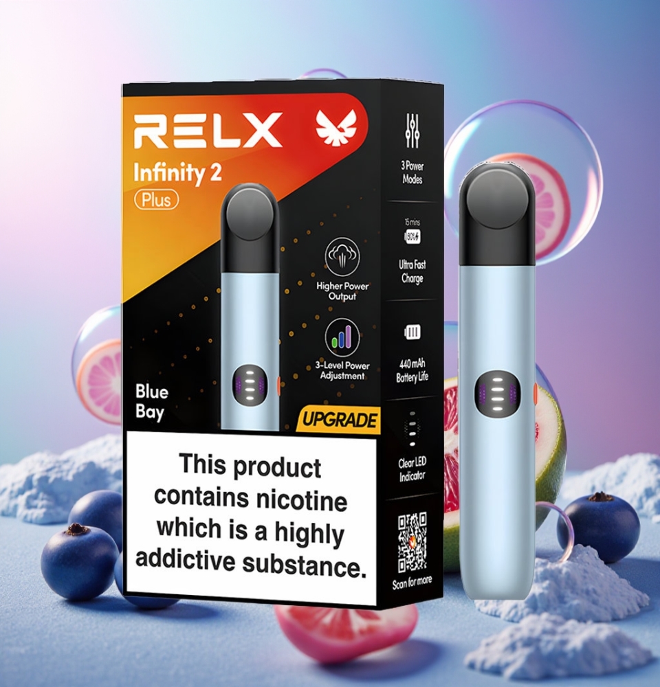 RELX Infinity 2 Plus Gerät Blue Bay – Schweiz Großhandel mit 3 einstellbaren Modi, 10W Leistung, 440mAh Akku, Type-C Ladeanschluss