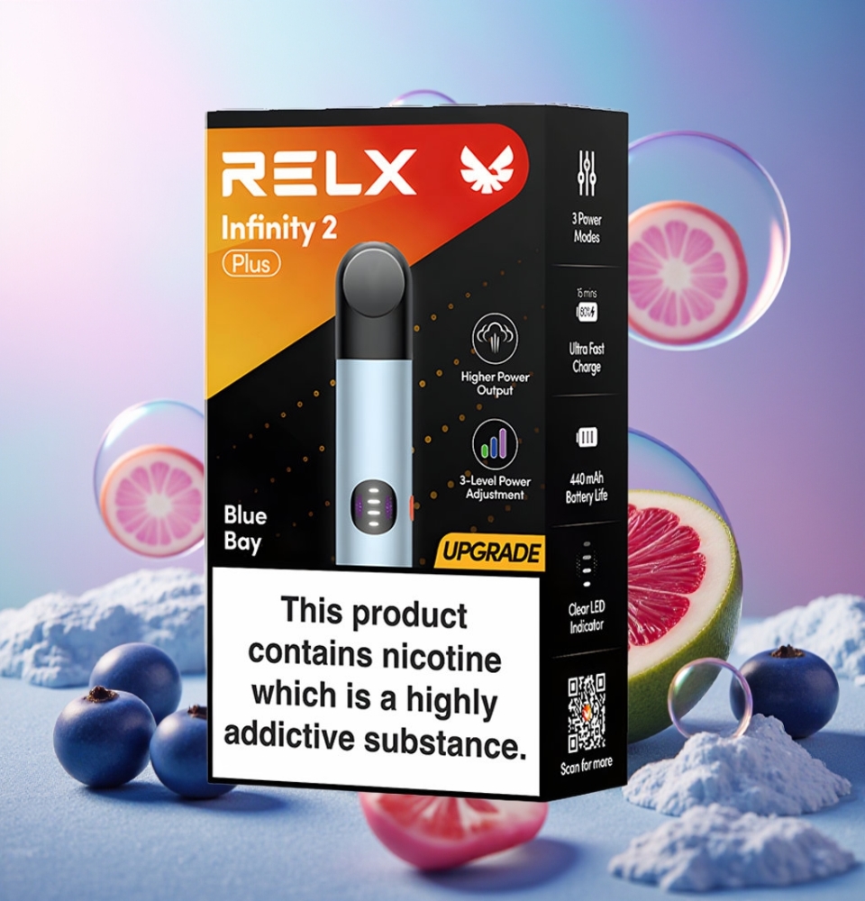 RELX Infinity 2 Plus Gerät Blue Bay – Schweiz Großhandel mit 3 einstellbaren Modi, 10W Leistung, 440mAh Akku, Type-C Ladeanschluss