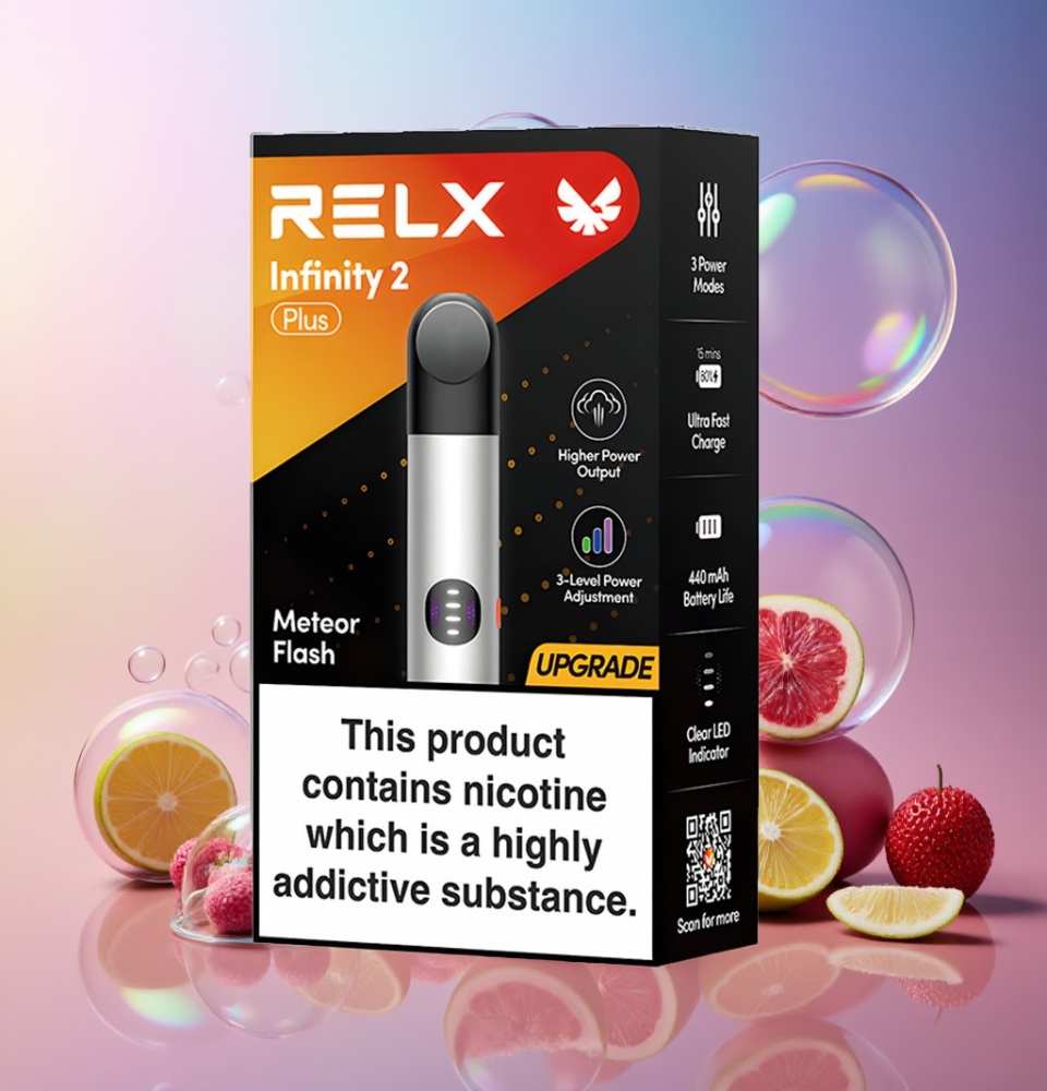 RELX Infinity 2 Plus Gerät Meteor Flash – Schweiz Großhandel, 3 einstellbare Modi, 6.5W/8W/10W, 440mAh Akku, Typ-C