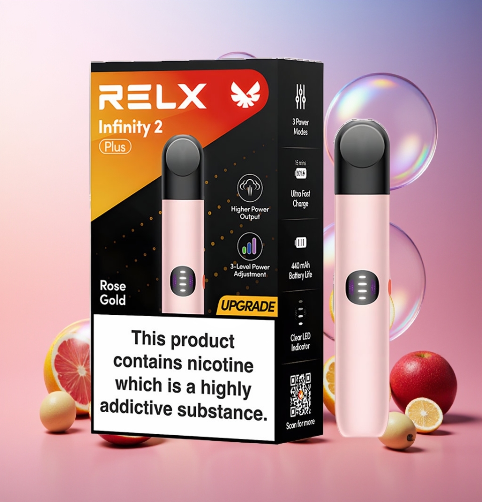 RELX Infinity 2 Plus Gerät Roségold – Schweiz Großhandel, 6.5W/8W/10W, 440mAh, Typ-C, 1.9ml, 600 Züge