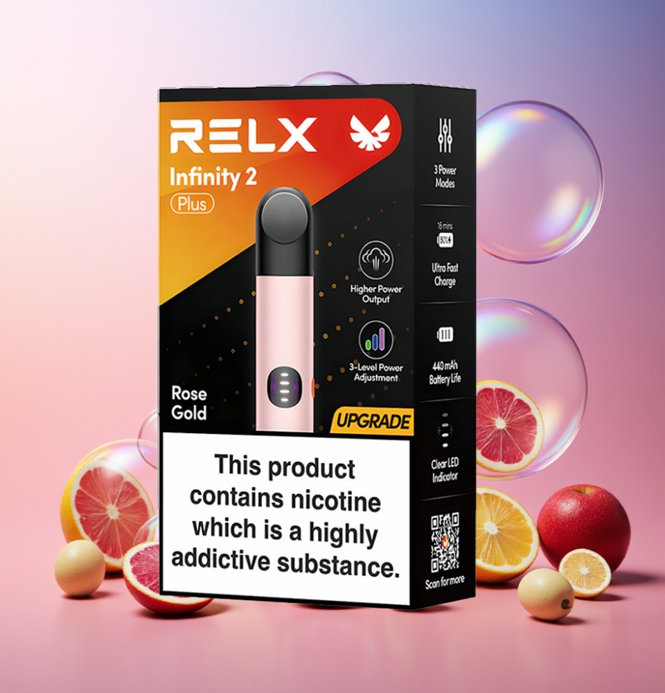 RELX Infinity 2 Plus Gerät Roségold – Schweiz Großhandel, 6.5W/8W/10W, 440mAh, Typ-C, 1.9ml, 600 Züge