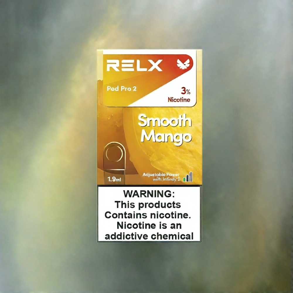 RELX Pod Pro 2 Schweiz Großhandel – 600 Züge, 3% & 5% Nikotin, Smooth Mango (2/3 Pods Pack, 1.9ml, 3 Spannungseinstellungen)