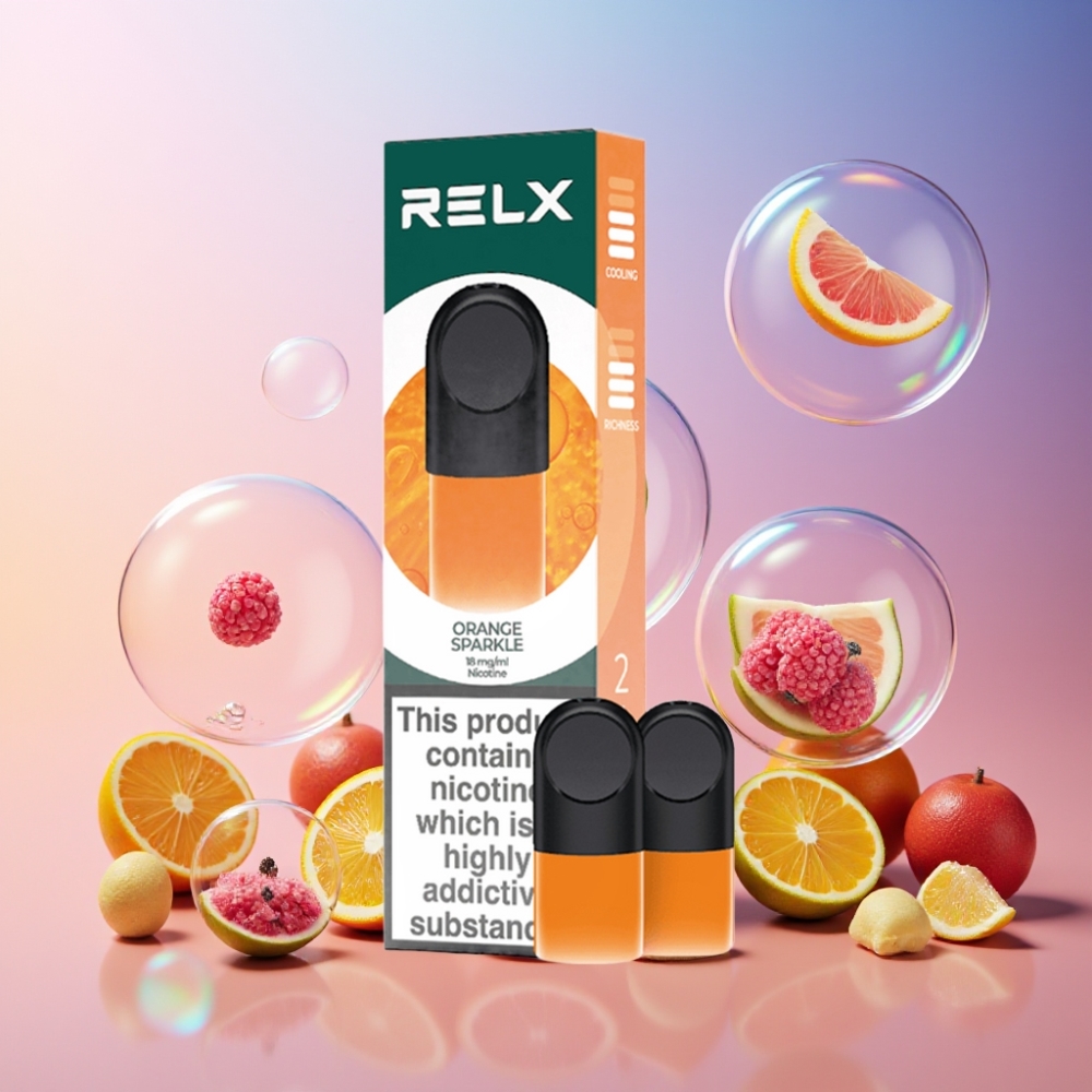 RELX Pod Pro Schweiz Großhandel – 1,8% Nikotin, 1,9 ml Flüssigkeit, Großartiger Geschmack & Super Smooth Erlebnis, Orange Sparkle