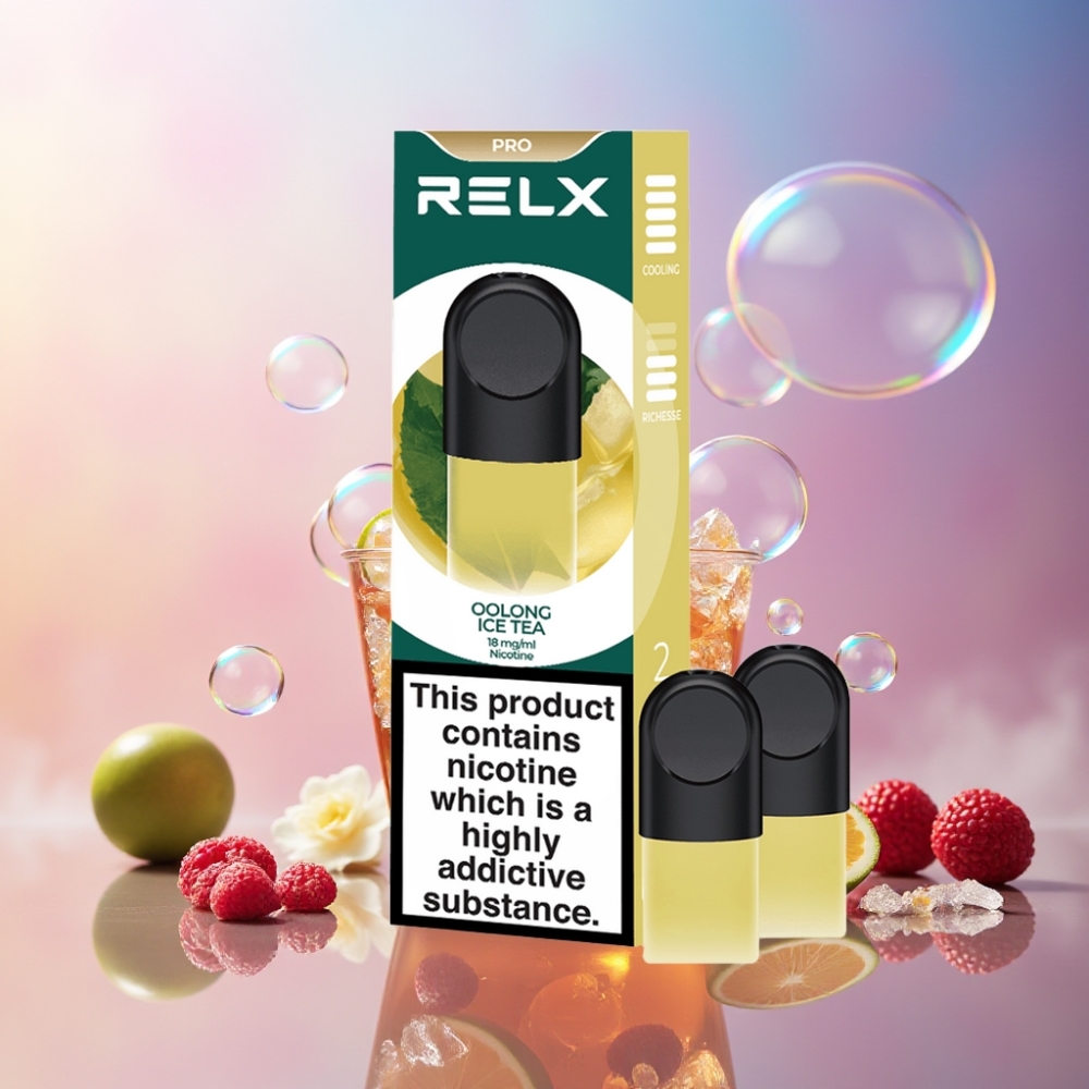 RELX Pod Pro Schweiz Großhandel - 1,8% Nikotin, 1,9 ml Flüssigkeit, Großartiger Geschmack & Super Smooth Experience, Oolong Eistee