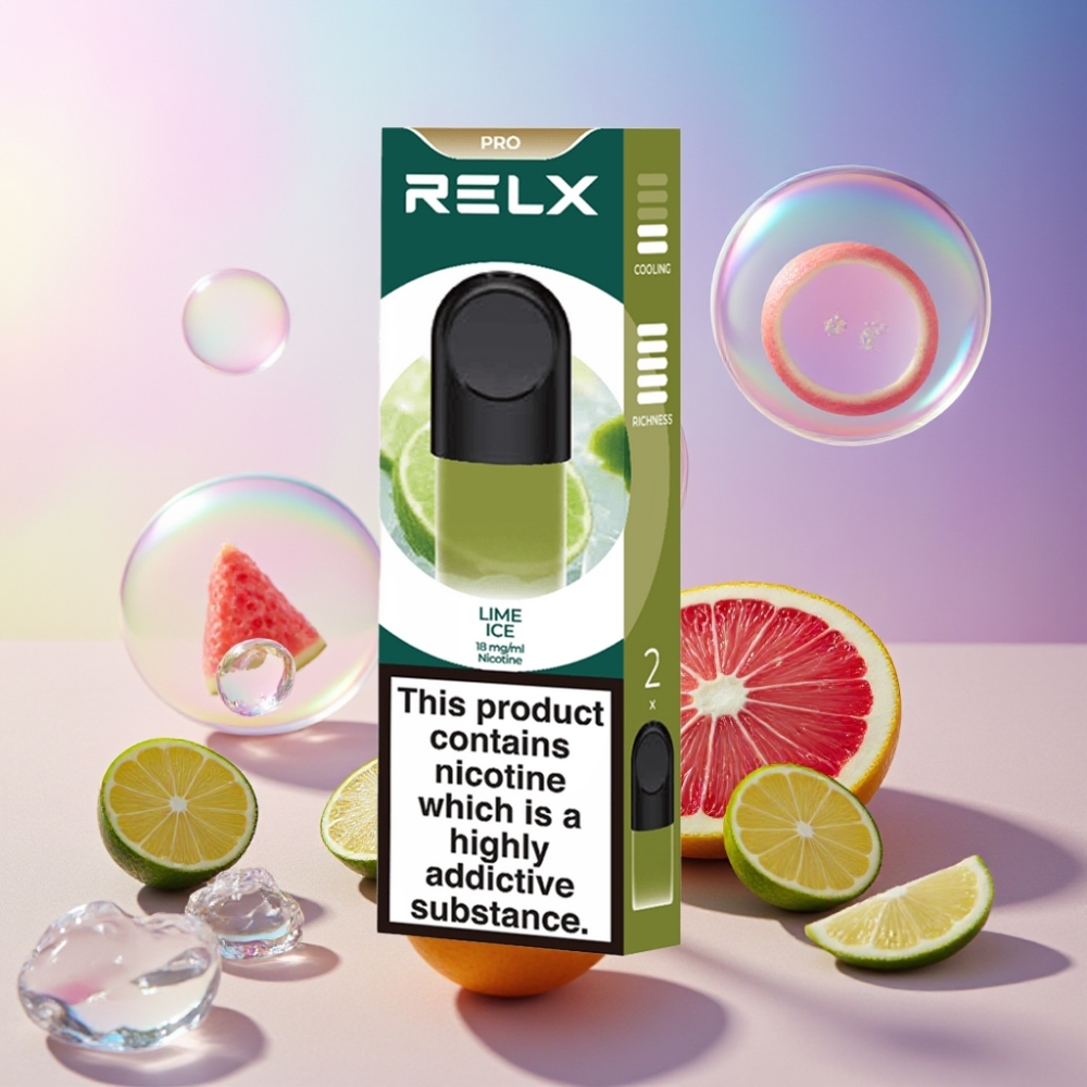 RELX Pod Pro Schweiz Großhandel – 1,8% Nikotin, 1,9 ml Flüssigkeit, Limetten-Eis Geschmack, Optimierter Zugwiderstand, Reicher Dampf