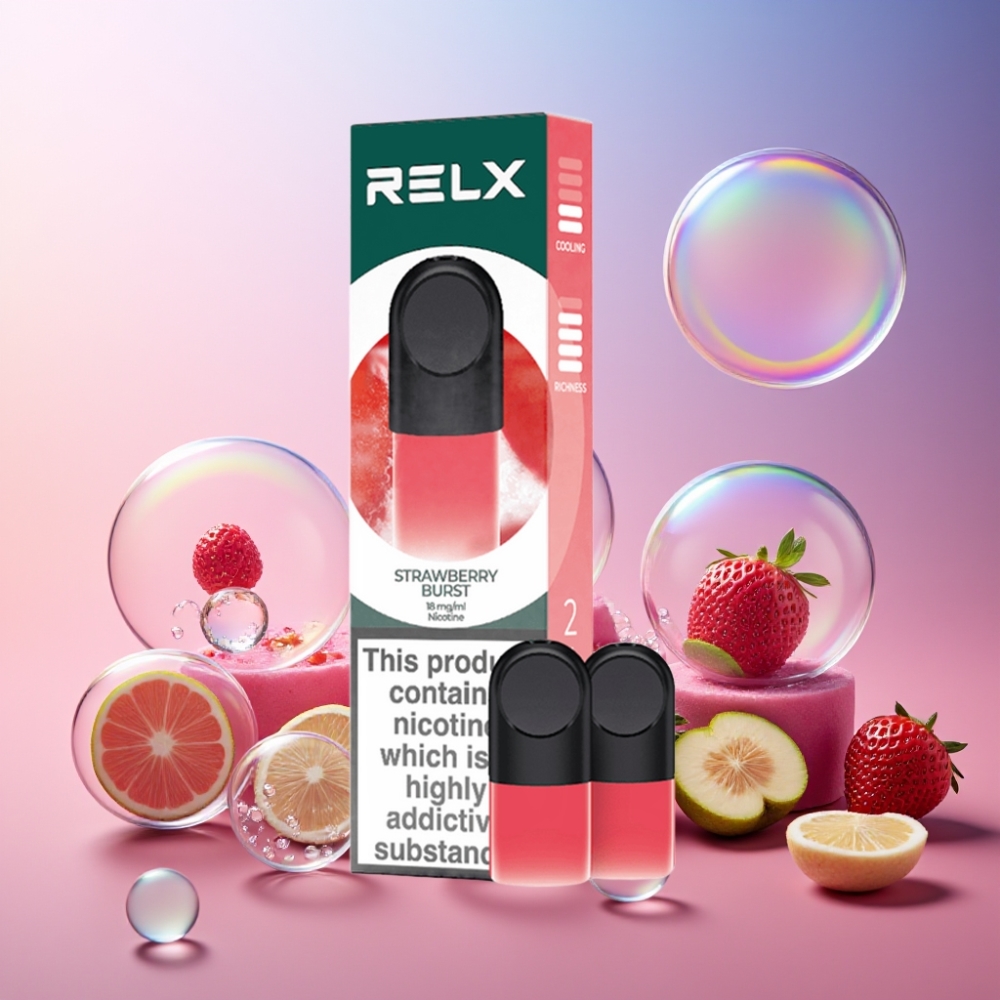 RELX Pod Pro Schweiz Großhandel – Erdbeer-Explosion, 1,8% Nikotin, 1,9 ml Flüssigkeit, Großartiger Geschmack & Super Smooth Experience