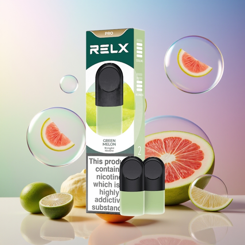 RELX Pod Pro Schweiz Großhandel – Grüne Melone, 1,8% Nikotin, 1,9 ml Flüssigkeit, Optimierter Zugwiderstand, Leiser Gebrauch