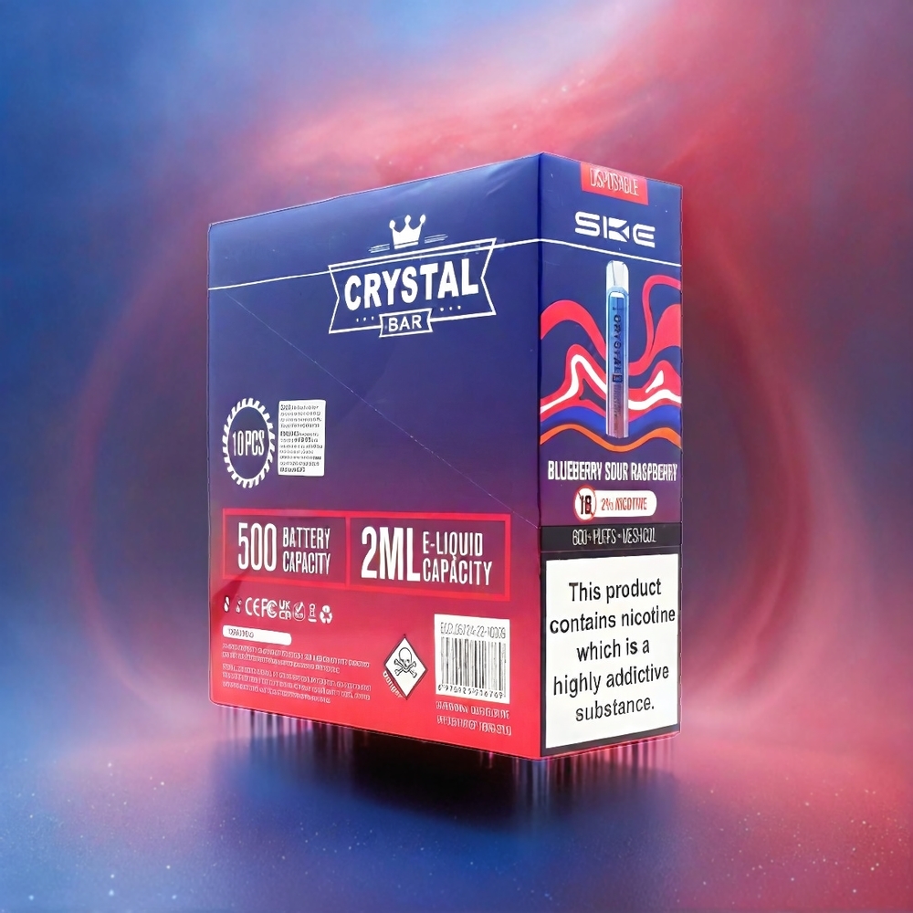 SKE Crystal BAR 600 – 0%/2% Nikotin, 500mAh, 600 Puffs, Blau-Sauer-Himbeere – Schweiz Großhandel