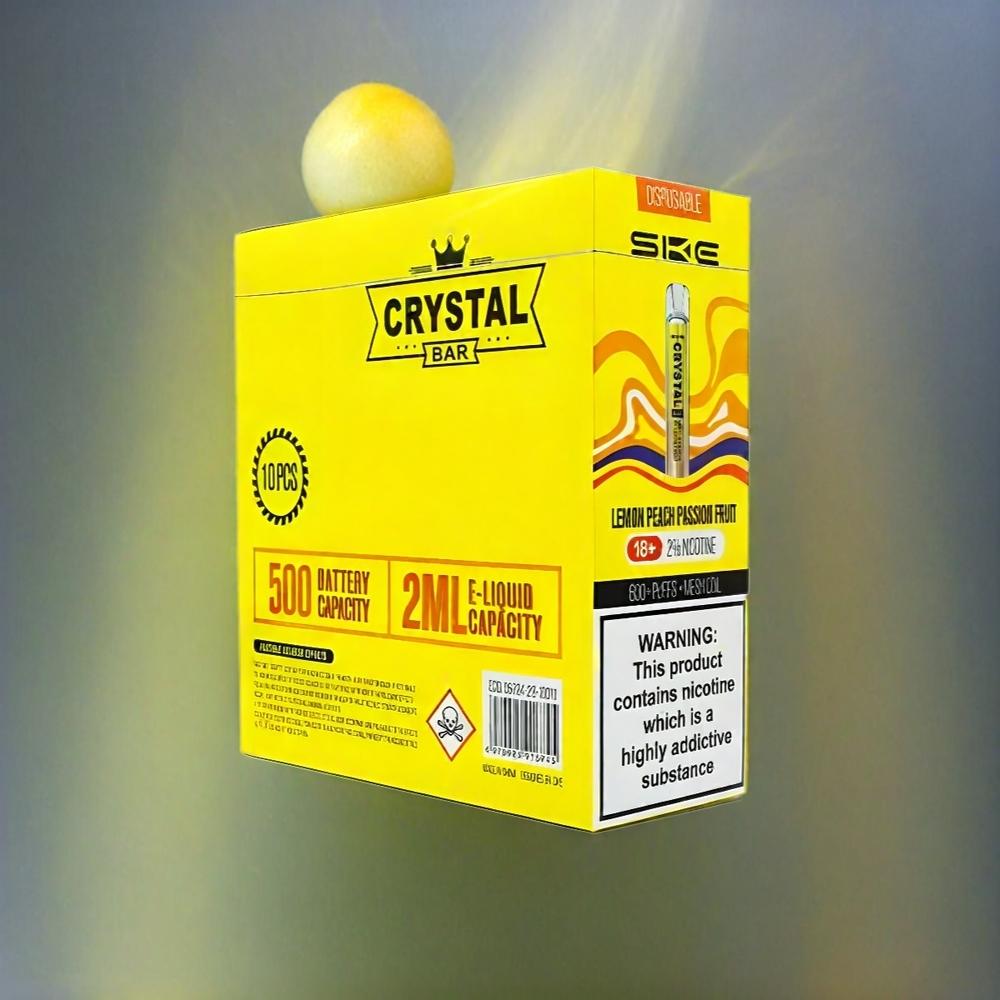 SKE Crystal BAR 600 Schweiz Großhandel – 0%/2% Nikotin, 500mAh, 600 Puffs, Zitrone-Pfirsich-Passionsfrucht