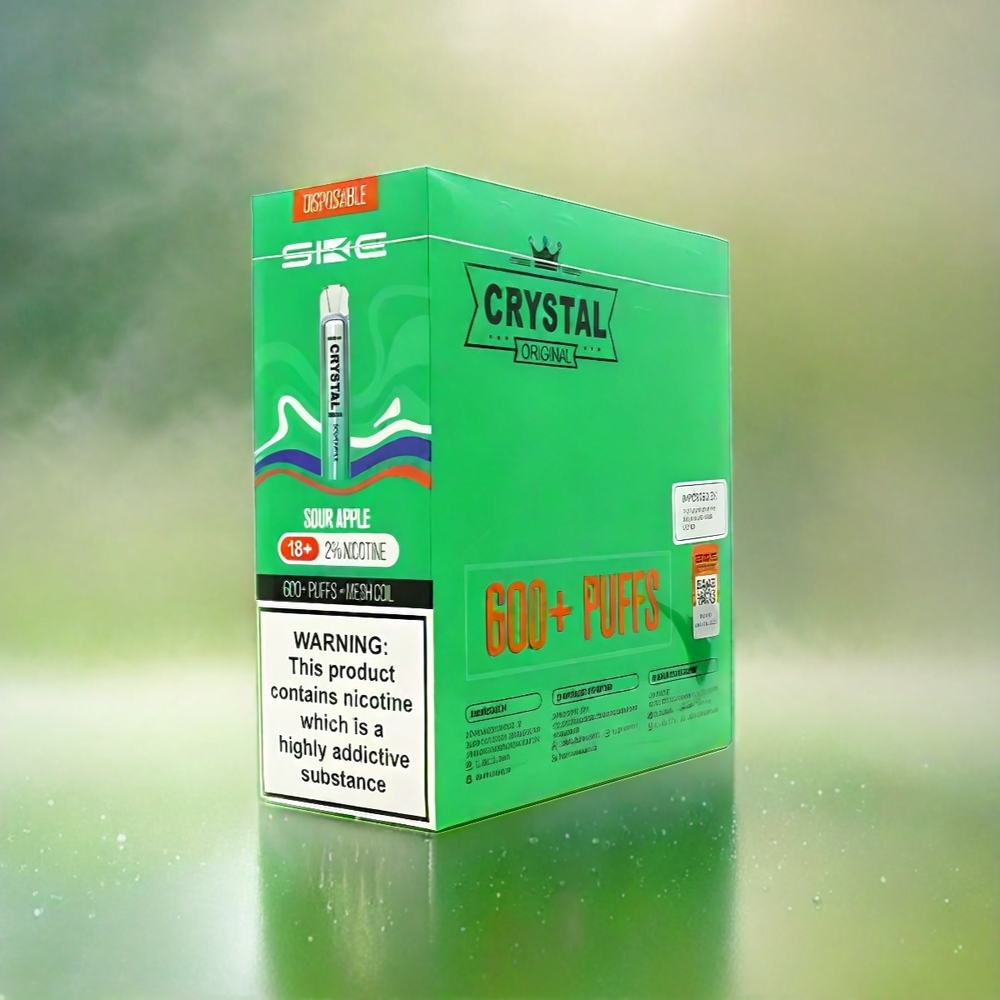 SKE Crystal BAR 600 Vape Sour Apple (Sauerapfel) – 0%/2% Nikotin, 500mAh, 600 Puffs, Schweiz Großhandel