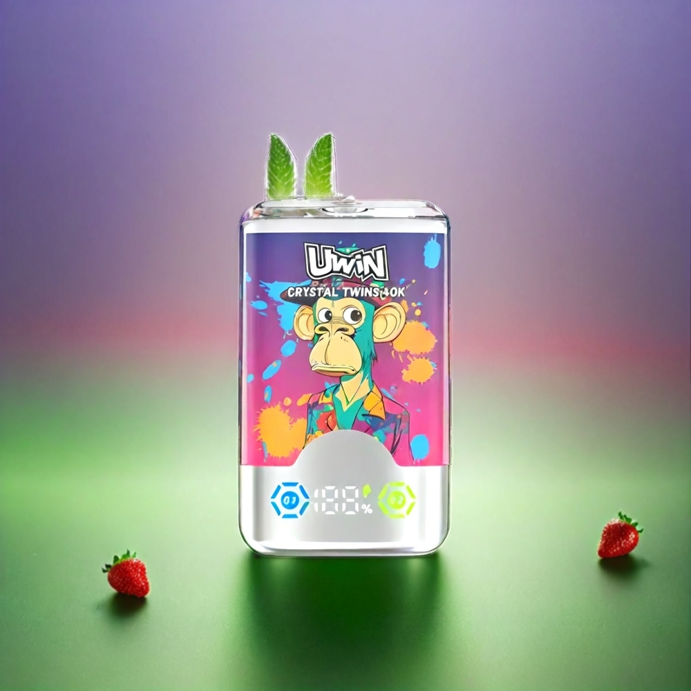 UWIN Crystal Twins 40000 Puffs Schweiz Großhandel mit 32ml E-Liquid und Geschmack Strawberry Kiwi Grape Ice, 850mAh Akku, Typ-C